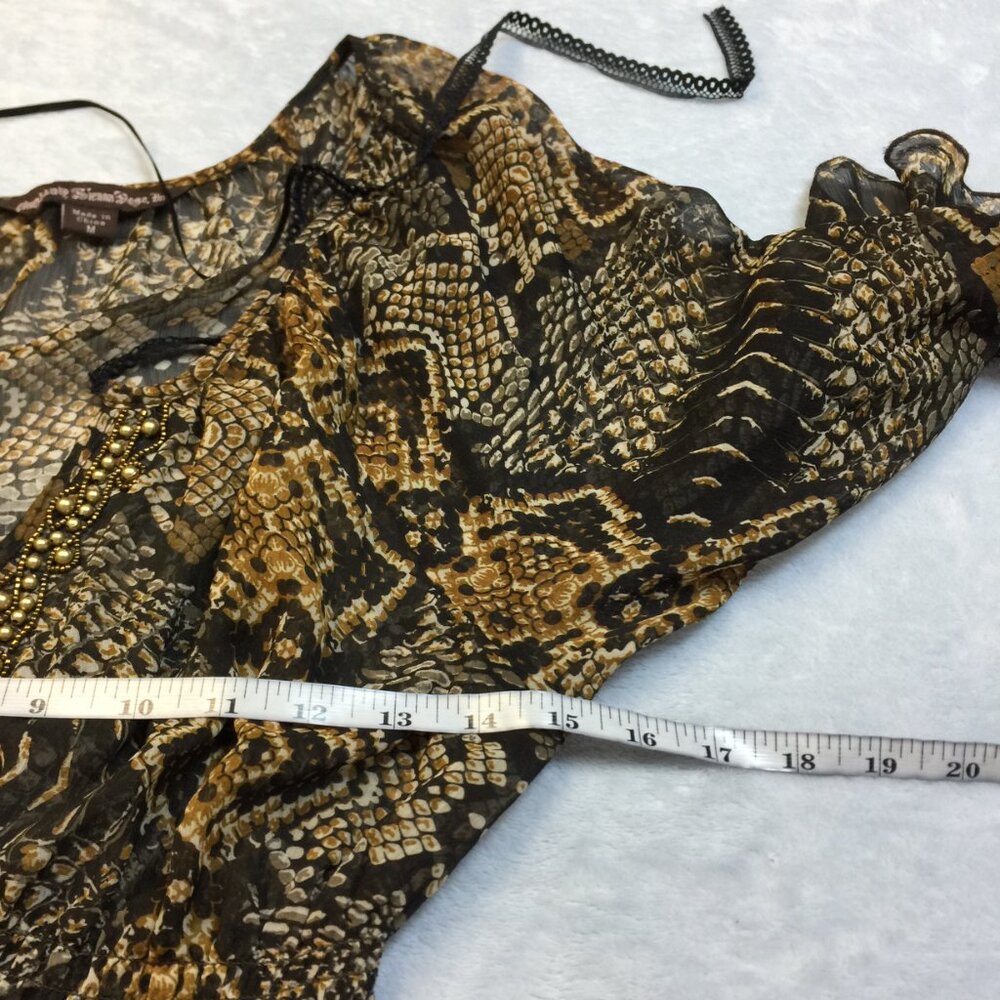 Mushka By Sienna Rose Tunic Blouse Sz M Womens Animal Print Smocked Waist Beaded - Picture 9 of 13